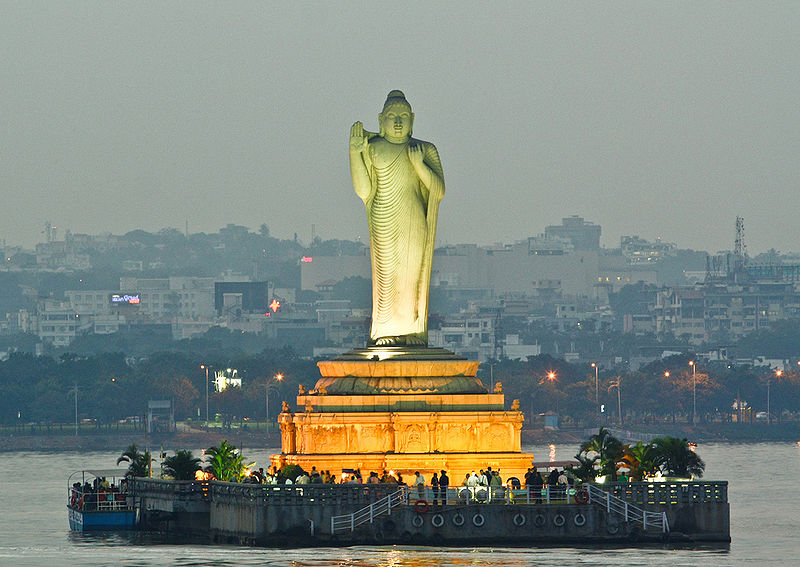File:Statue of Buddha in lake Hussainsagar in Hyderabad.jpg